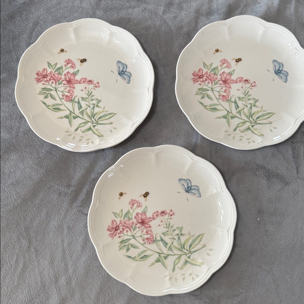 Lenox Butterfly Meadow‎ Swallowtail 9” Dessert Luncheon Plates Set of 3 Cottage.